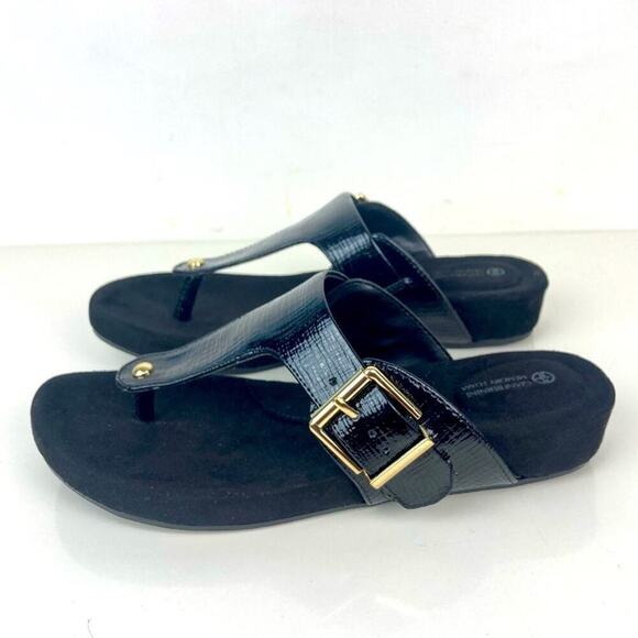NEW * GIANI BERNINI Black Platform Rivver Wedge Slip On Thong Sandals 6.5 - Picture 7 of 14